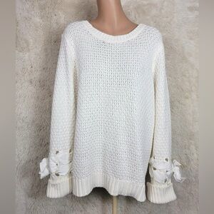 Kaari Blue White Cream Knit Sweater with Bow Details Size XL